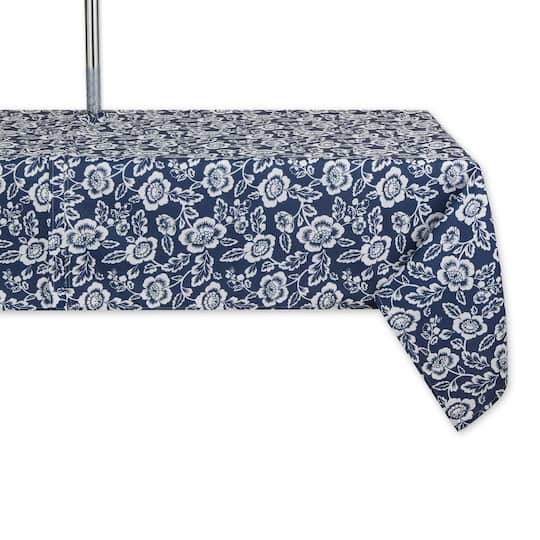 Nautical Blue Floral Print Outdoor Tablecloth with Zipper, 60" x 84"